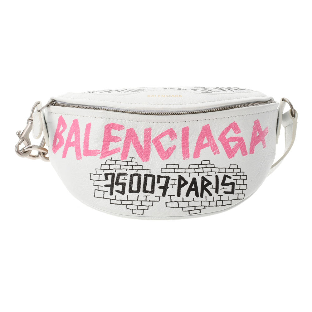 BALENCIAGA バレンシアガ グラフィティ スベニアベルトバッグ 白 565510 ユニセックス カーフ ボディバッグ Aランク 中古 