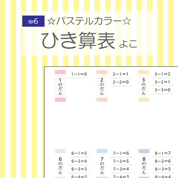 №6 ひき算表 横