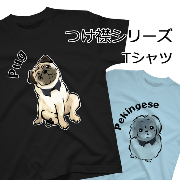 【受注生産】付け襟シリーズTシャツ コーギー　パグ　ペキニーズ　柴犬　チワワ　シーズー他