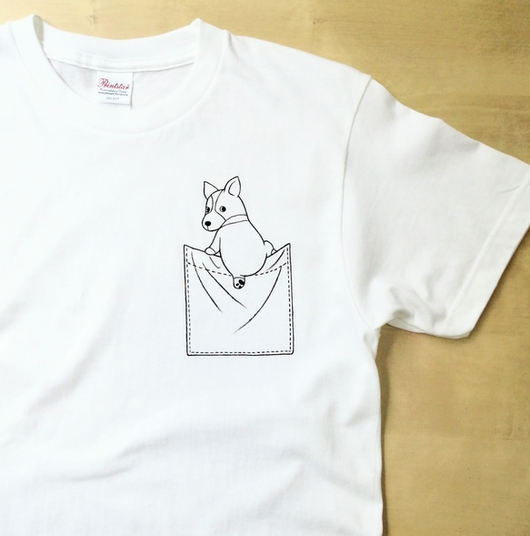 ポケコーギー　手描きＴシャツ【受注制作】【男女兼用】