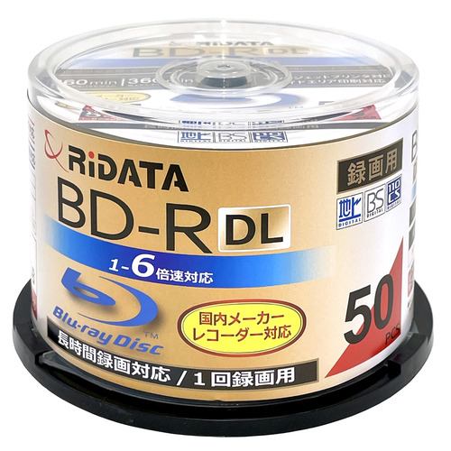 RiDATA BD-R260PW 6X.50SP A 録画用BD-R DL スピンドルケース入り 50枚パック 1～6倍速 インクジェットプリンター対応 50GB ホワイト