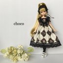 リカちゃん服　ブライス服　白と黒の世界に赤い薔薇????