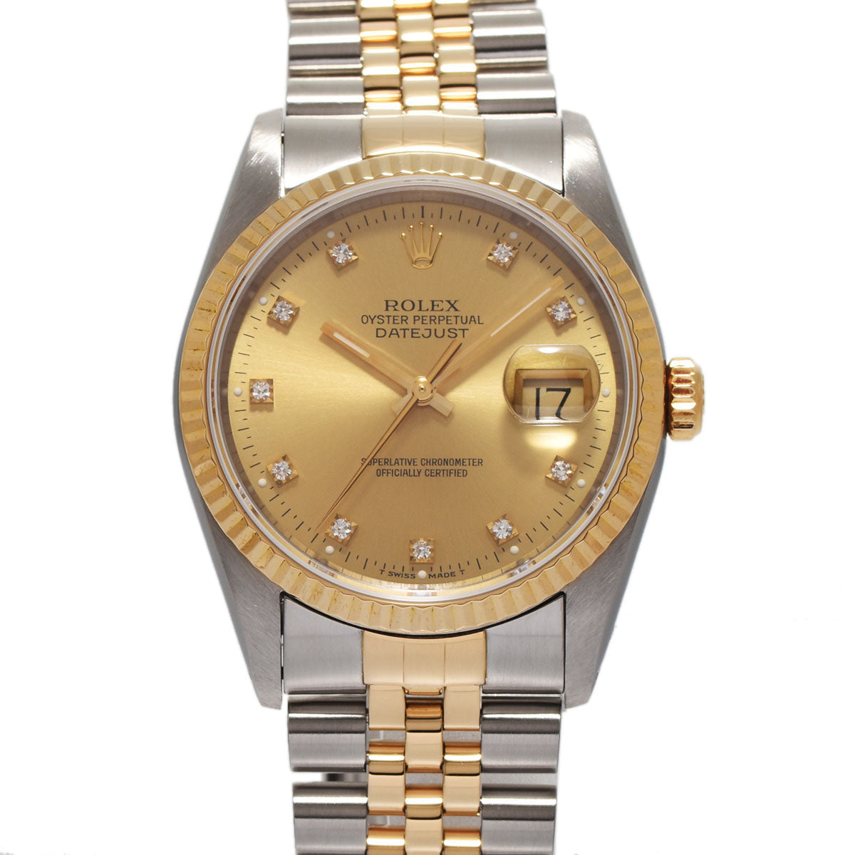 ROLEX ロレックス デイトジャスト 10Pダイヤ 16233G メンズ YG/SS 腕時計 自動巻き ゴールド文字盤 Aランク 中古 