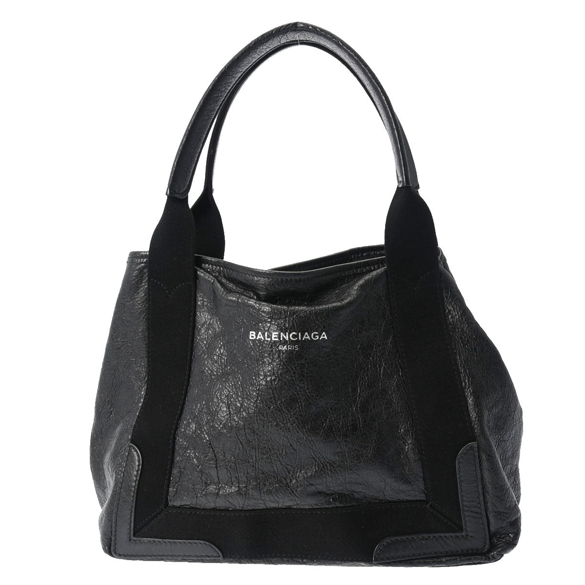 BALENCIAGA バレンシアガ ネイビーカバス S 黒 シルバー金具 339933 レディース キャンバス レザー ハンドバッグ ABランク 中古 