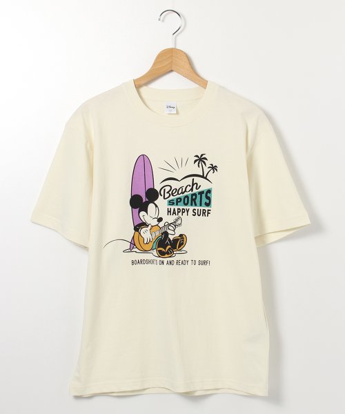 【DISNEY/ディズニー】天竺ミッキーマウスサーフプリント半袖クルーネックＴシャツ