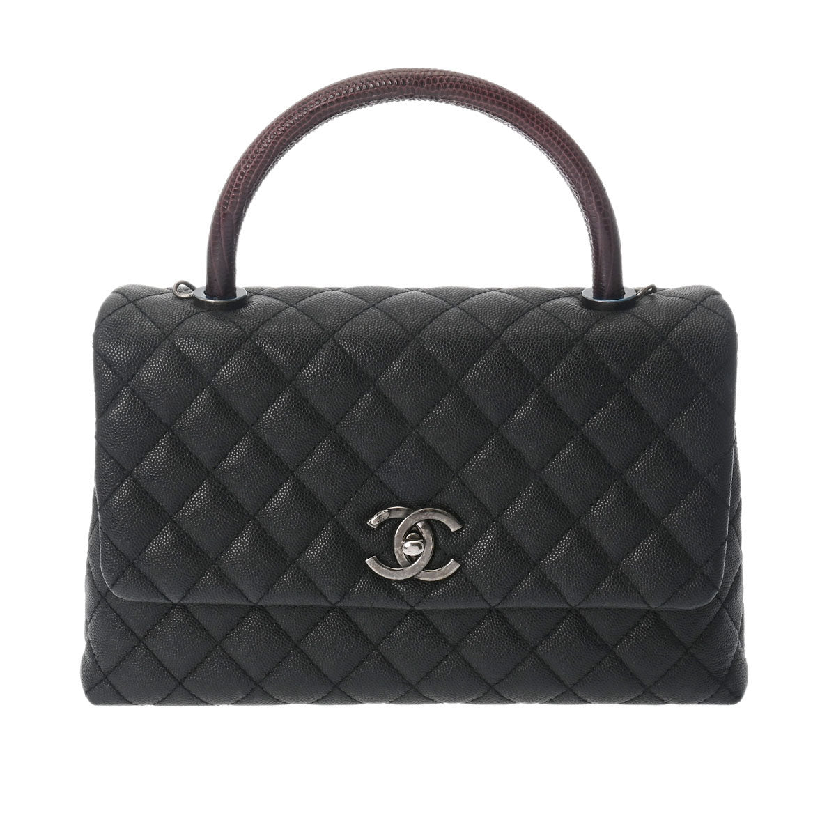 CHANEL シャネル トップハンドル  2WAY 黒 シルバー金具 A92991 レディース キャビアスキン パイソン ハンドバッグ Aランク 中古 