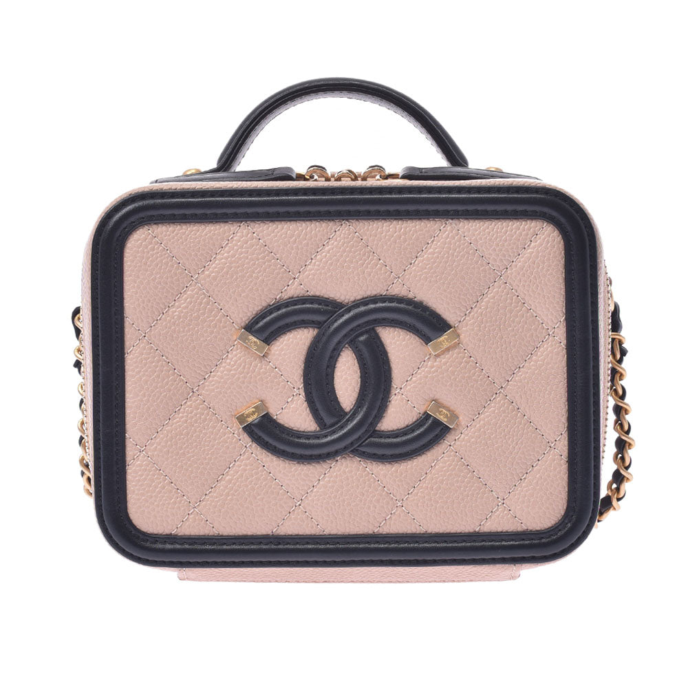 CHANEL シャネル スモールバニティバッグ ベージュ/黒 ゴールド金具 レディース キャビアスキン ショルダーバッグ Aランク 中古 