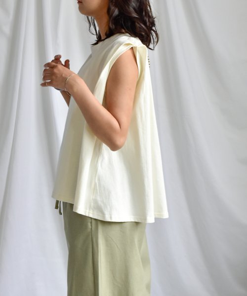 Back belt flare sleeveless tops 24149 バックベルトフレアスリーブレストップス　バックデザイントップス　コットンT　コットン