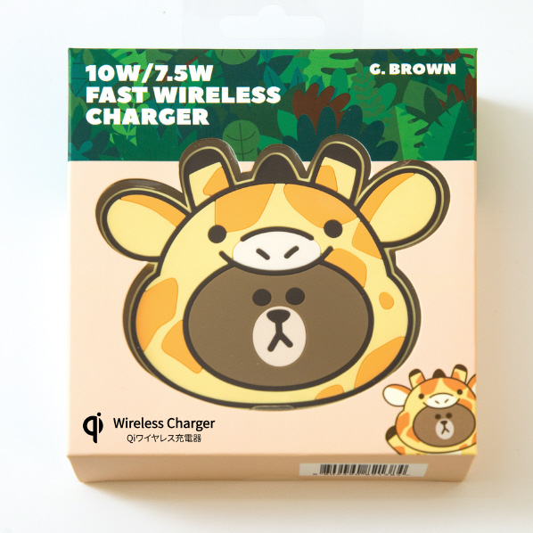 LINE FRIENDS 急速充電対応 ワイヤレス充電パッド ジャングルブラウン G.ブラウン KCL-WPT003