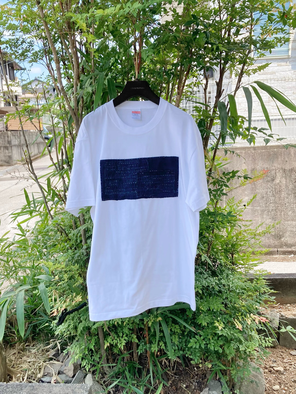 626 size L 襤褸　tシャツ 古布　リメイク　藍染　藍染め　パッチワーク　ヴィンテージ　刺し子　オリジナル