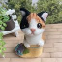 ★長靴 ねこ★三毛猫 羊毛フェルト てのひらサイズ　ちび猫 あじさい