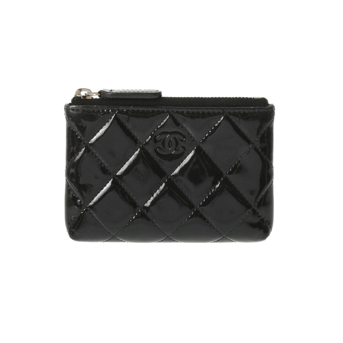 CHANEL シャネル ロゴ 黒 シルバー金具 レディース エナメル コインケース ABランク 中古 