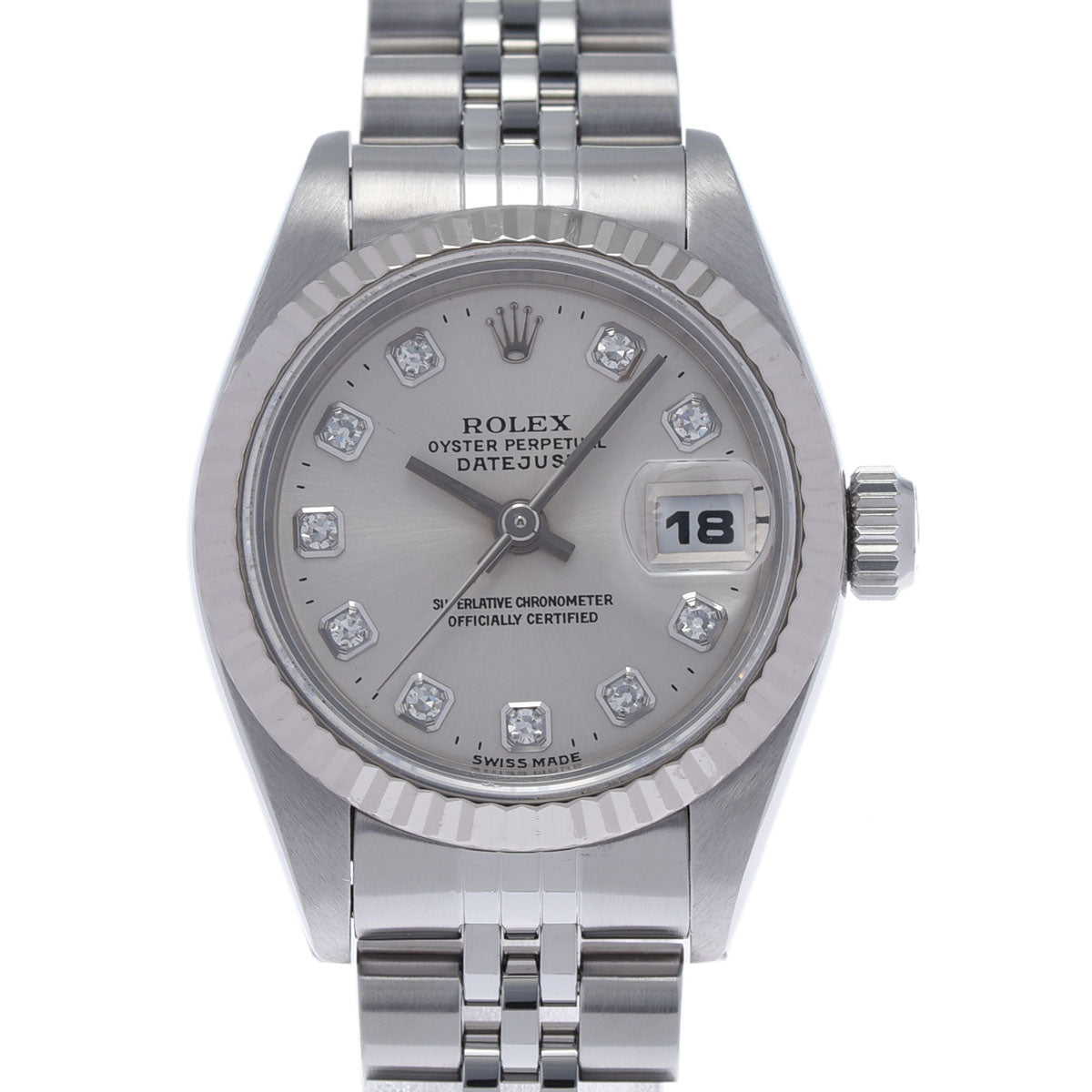 ROLEX ロレックス デイトジャスト 10Pダイヤ 69174G レディース SS/WG 腕時計 自動巻き シルバー文字盤 Aランク 中古 