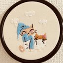 刺繍枠飾り　雲とパジャマねこ