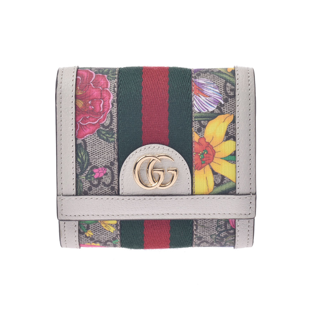 GUCCI グッチ オフィディア GG フローラ コンパクトウォレット アイボリー×ベージュ系 598662 レディース GGスプリームキャンバス 二つ折り財布 未使用 