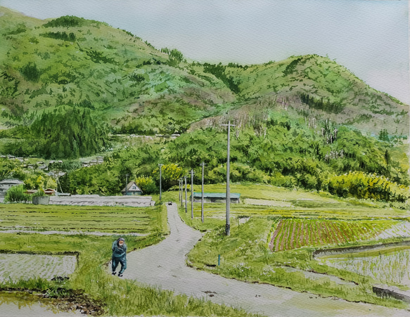 絵画　水彩画　風景画　画題「いつもの散歩道」