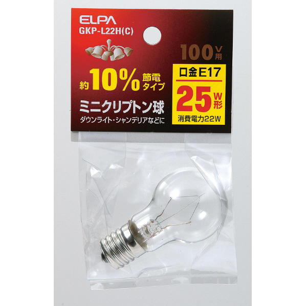 エルパ ミニクリプトン球 E17口金 25W形(22W) 1個入り クリア GKP-L22HC