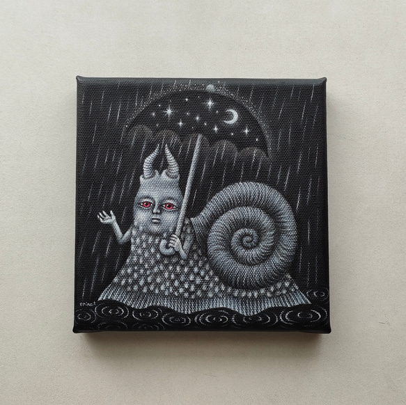 「雨」アクリル画 キャンバス 15✕15cm