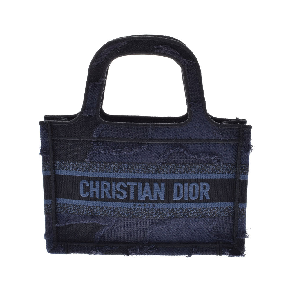 CHRISTIAN DIOR クリスチャンディオール ブックトートバッグ ミニ 紺/黒 レディース キャンバス ハンドバッグ Aランク 中古 