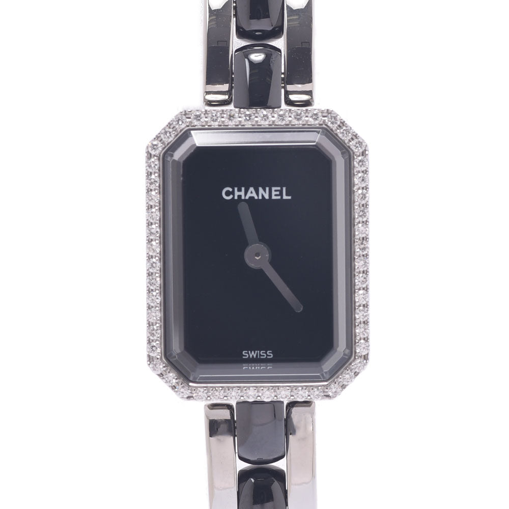 CHANEL シャネル プルミエール ベゼルダイヤ H2163 レディース SS/黒セラミック 腕時計 クオーツ 黒文字盤 Aランク 中古 