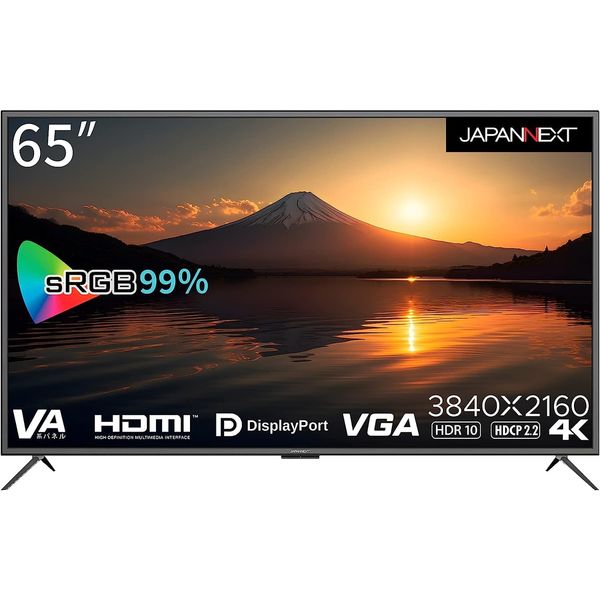 65インチ ワイド 4K液晶ディスプレイ(3840x2160/HDMIx3/DP/VGA/VAパネル) JN-V6500UHDR-N（直送品）