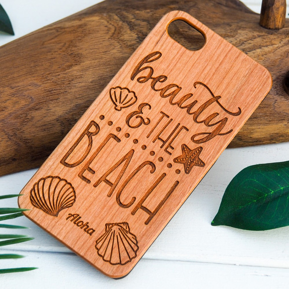 iPhone木製ケース Beauty & The Beach (名入れ可 +700円)