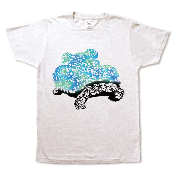 紫陽花カメの手刷りやわらかTシャツ