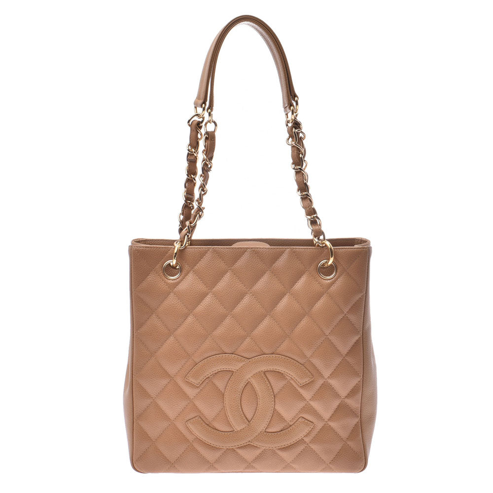 CHANEL シャネルチェーントート  14143 ベージュ×ゴールド金具 レディース キャビアスキン トートバッグ  中古