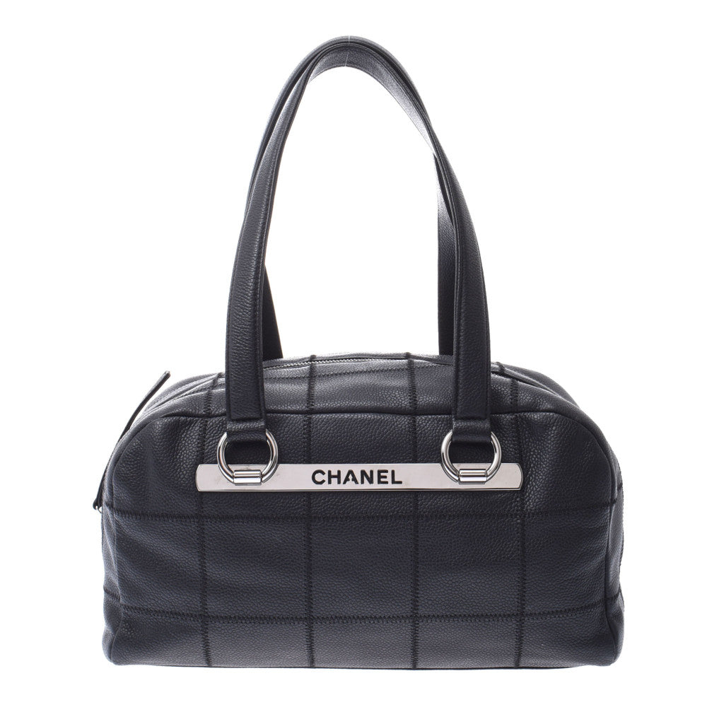 CHANEL シャネル チョコバー ショルダーバッグ 黒 シルバー金具 レディース キャビアスキン ハンドバッグ ABランク 中古 