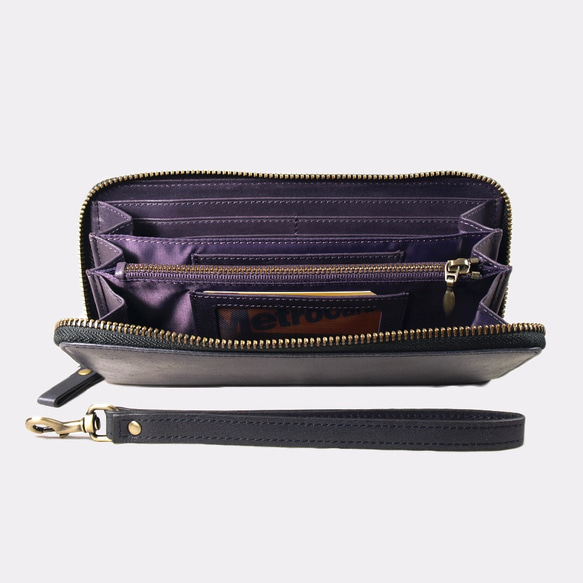 Montage Zip Leather Wallet with Wrist Strap - Black & Purple