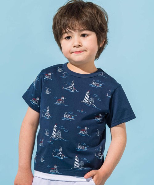 灯台マリンプリント天竺半袖Tシャツ(90~150cm)