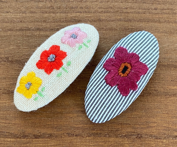 刺繍ぱっちんピン  2個セット  お花  欧米フラワー