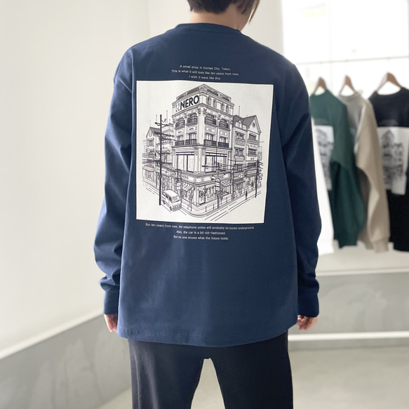 『2024新作』秋〜春まで！USAコットン バックプリント ロングスリーブTシャツ ユニセックス 5色展開 【ネイビー】