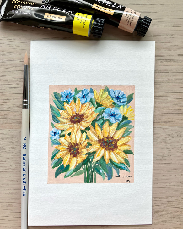 ORIGINAL PAINTING - sunflowers bouquet, 原画, オリジナルアート,ひまわりアート