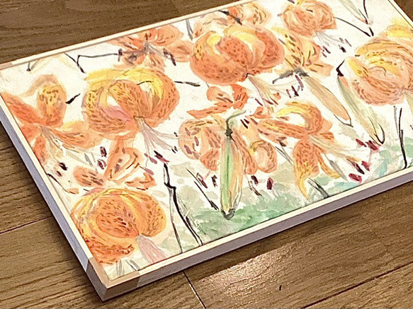 『Tiger Lilies〜オニユリ』絵画  42.5ｘ23.5cm  インテリア  モダン壁掛け 原画  アート