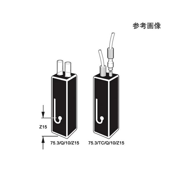 丸窓フロー石英セル チューブ接続口付き 光路長:20mm0.140mL 75.3/Q/20