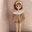 L23014 リカちゃん ブライス　ハンドメイド  服　レース襟　ドット　パジャマ　ホームウエア