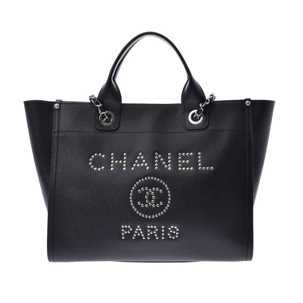 CHANEL シャネル ドーヴィル トート  黒 シルバー金具 レディース キャビアスキン 2WAYバッグ Aランク 中古 