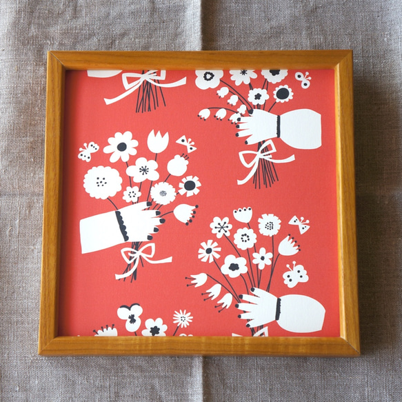 「 bouquet (orange red) 」20cm角ポスター