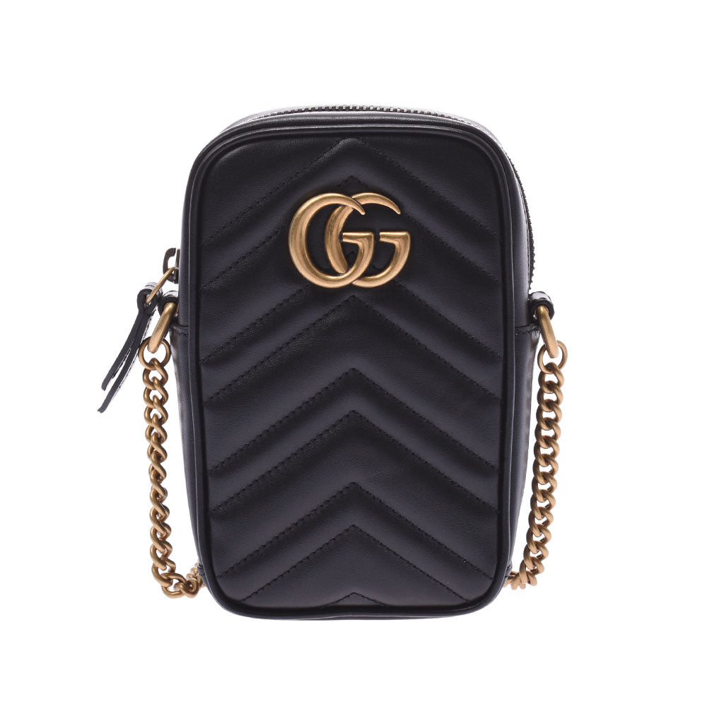 GUCCI グッチ GGマーモント ミニ チェーンバッグ 黒 ゴールド金具 598597 レディース レザー ショルダーバッグ 新品 