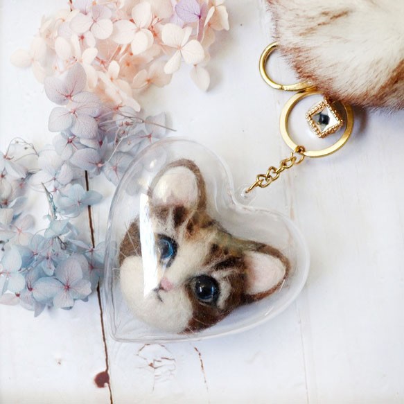 【ウールフェルト】cat_hairball_lovetransparent ball_key ring_strap