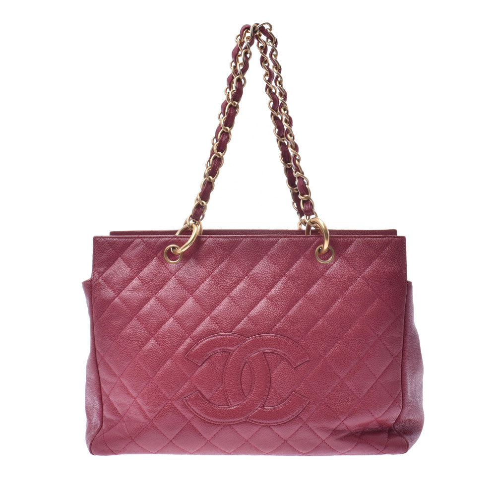 CHANEL シャネルチェーントートバッグ  14143 ピンク ゴールド金具 レディース キャビアスキン ショルダーバッグ  中古