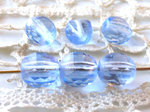 エレガントカット　水色　チェコビーズCzech Glass Beads ６個