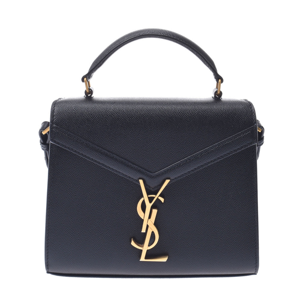 【2025 カレンダーの人気アイテム】 YVES SAINT LAURENT イヴサンローラン カサンドラ トップハンドル ミニ 2WAY 黒 ゴールド金具 レディース カーフ ハンドバッグ Aランク 中古 