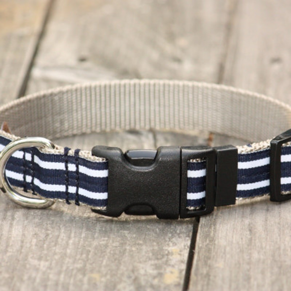 犬首輪 幅2.5㎝ Bold Navy Stripe