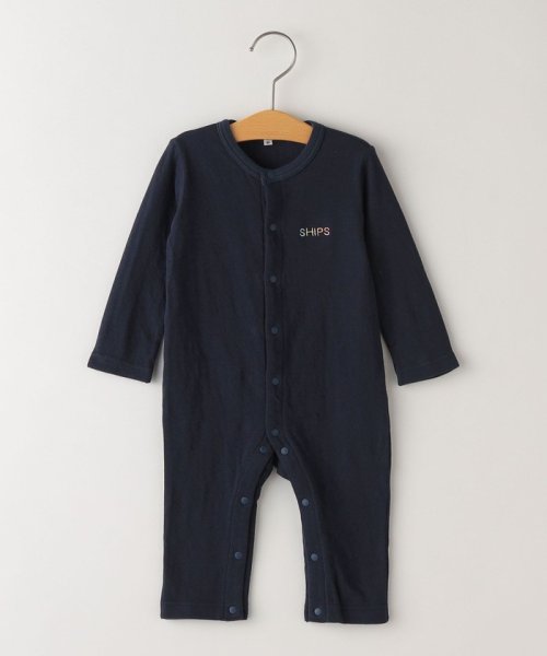 SHIPS KIDS:70～80cm / 接結 ロゴ 長袖 ロンパース