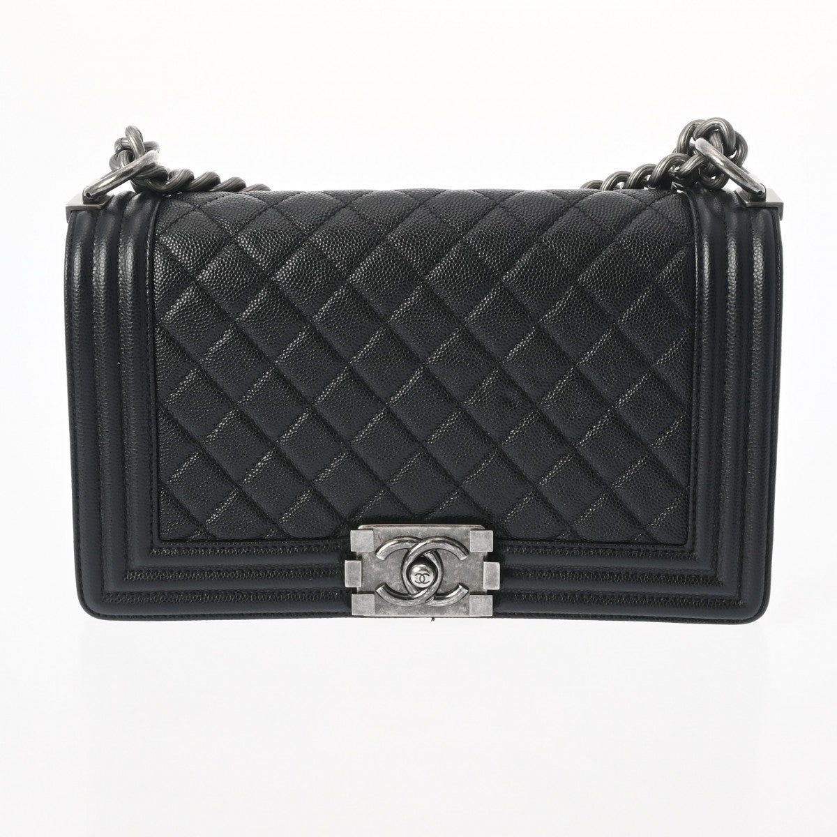 CHANEL シャネル ボーイシャネル チェーンショルダー 25cm 黒 ヴィンテージシルバー金具 A67086 レディース キャビアスキン ショルダーバッグ Aランク 中古 