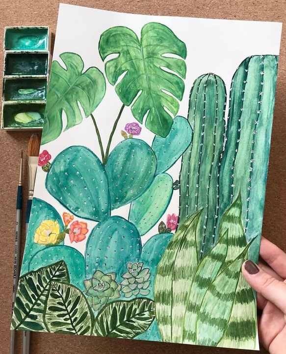 ORIGINAL PAINTING - cactus, 原画, オリジナルアート, サボテン＆観葉植物の絵