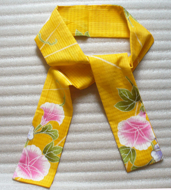 7.5*129 綿 アクセント 朝顔 マフラー 着物リメイク 浴衣地 コットン Hand-made Kimono