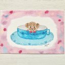 ????「コーヒーカップわんちゃん(ピンク) 」 水彩画イラストポストカード２枚セット トイプードル　犬????